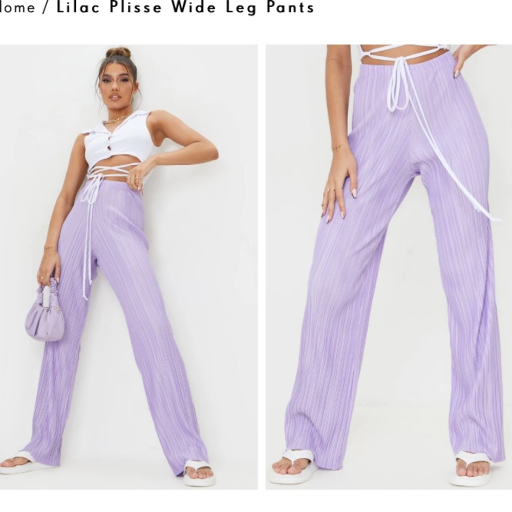 Lilac Plisse Wide Leg Pants